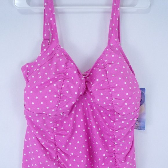 Catalina Plus Pink Polka Dot Tankini Swim Top 2X - Picture 3 of 6